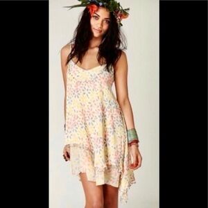 Free People FP One Sequin Asymmetrical Tunic floral sun Dress medium